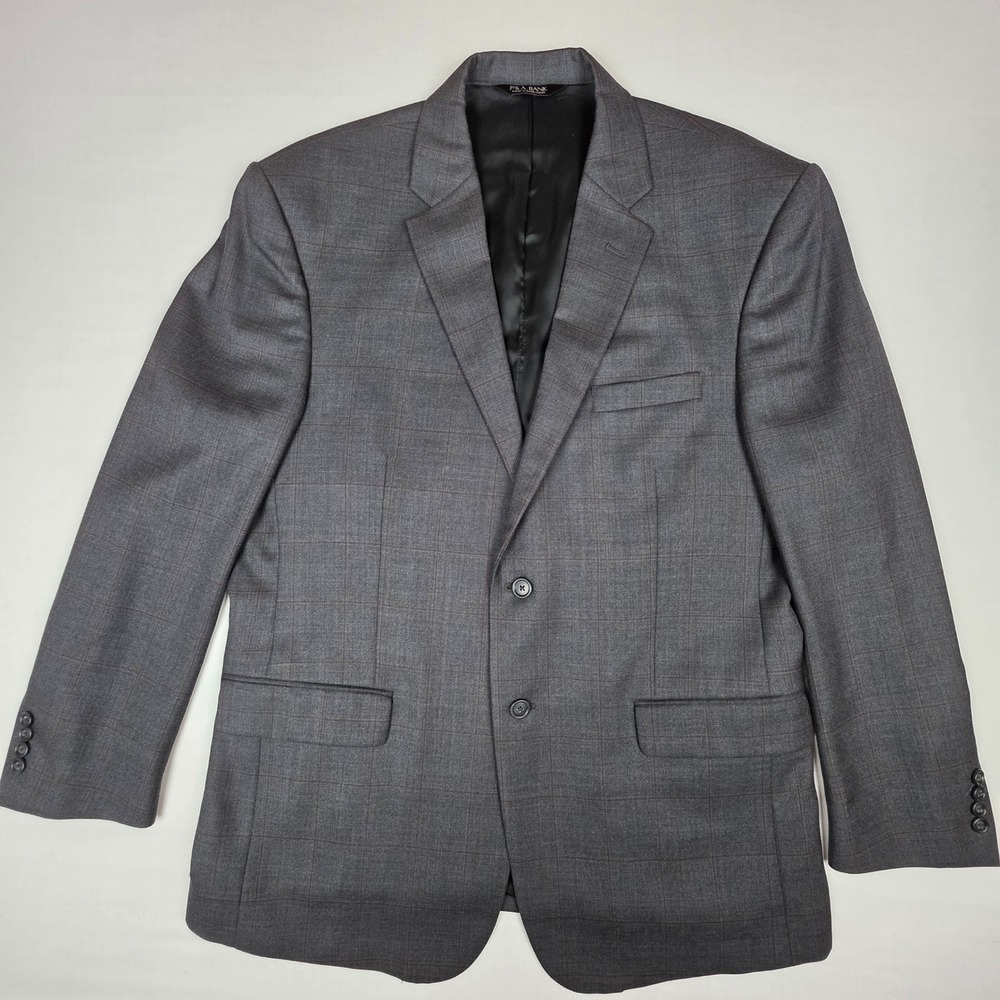Jos. A. Bank Traveler's Collection WindowPane Sport Coat Blazer 44R Grey Wool